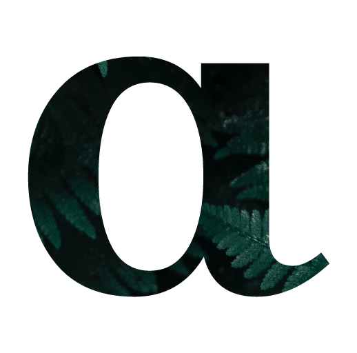 An image showing the letter A, with the body of the text made out of dark green leaves.