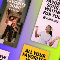 a number of ads displayed on a purple-to-green gradient